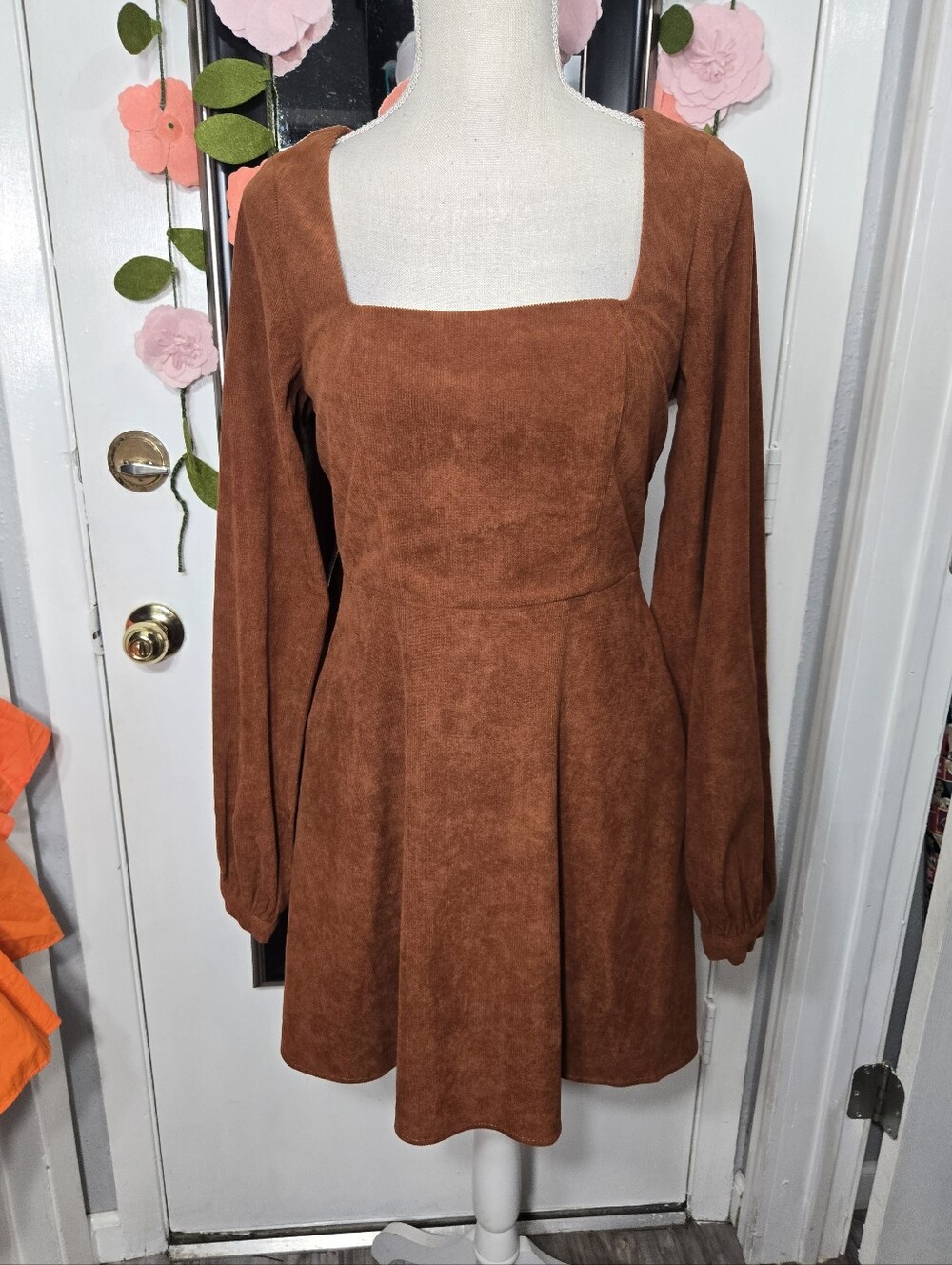 Audrey Parks for francesca brown corduroy long sleeve dress Sz M Like New - Picture 2 of 12